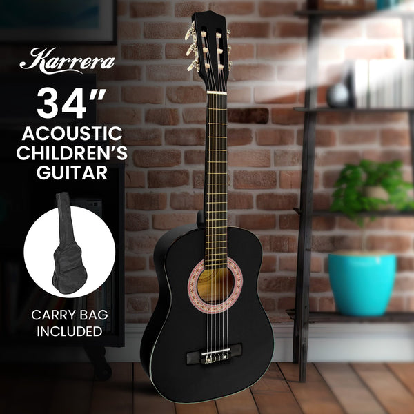 Karrera 34in Acoustic Children Wooden Guitar - Black Karrera