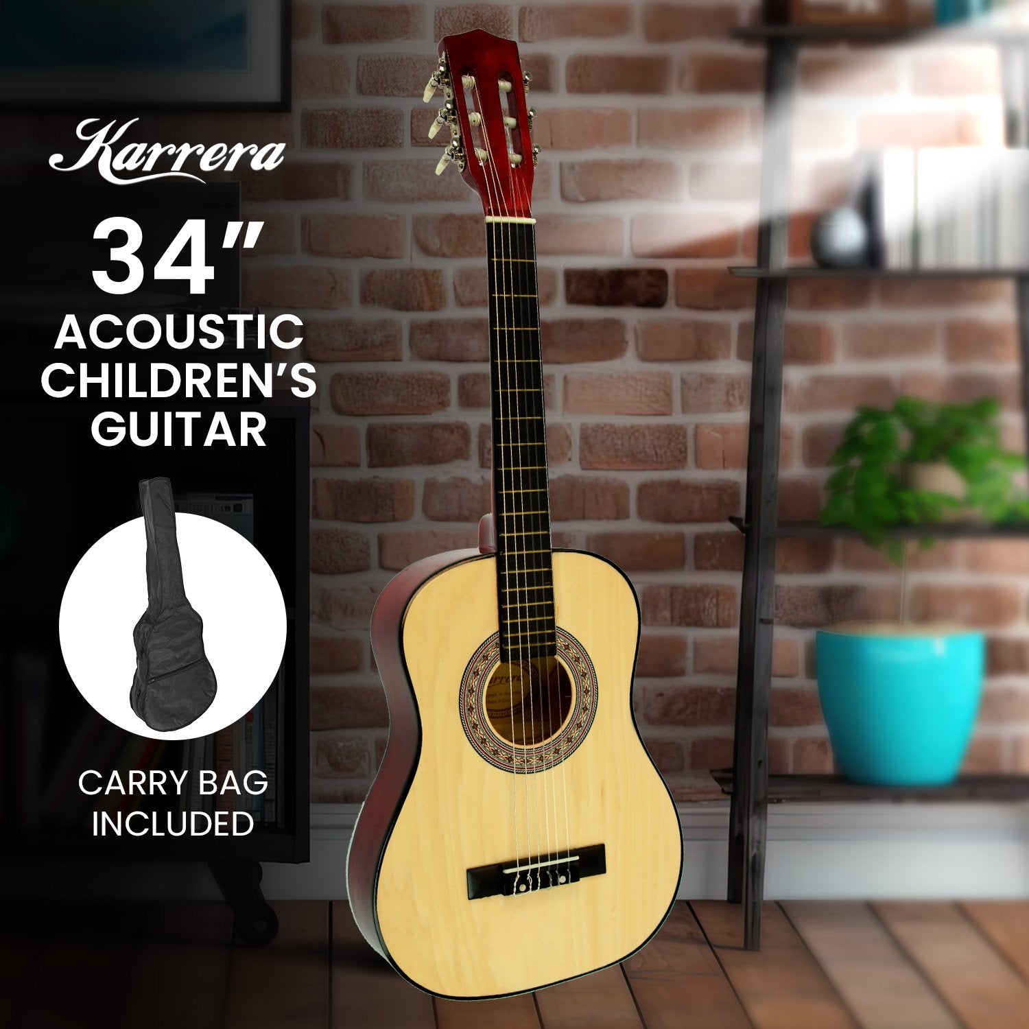 Karrera Childrens Guitar  Wooden 34in Acoustic - Natural Karrera