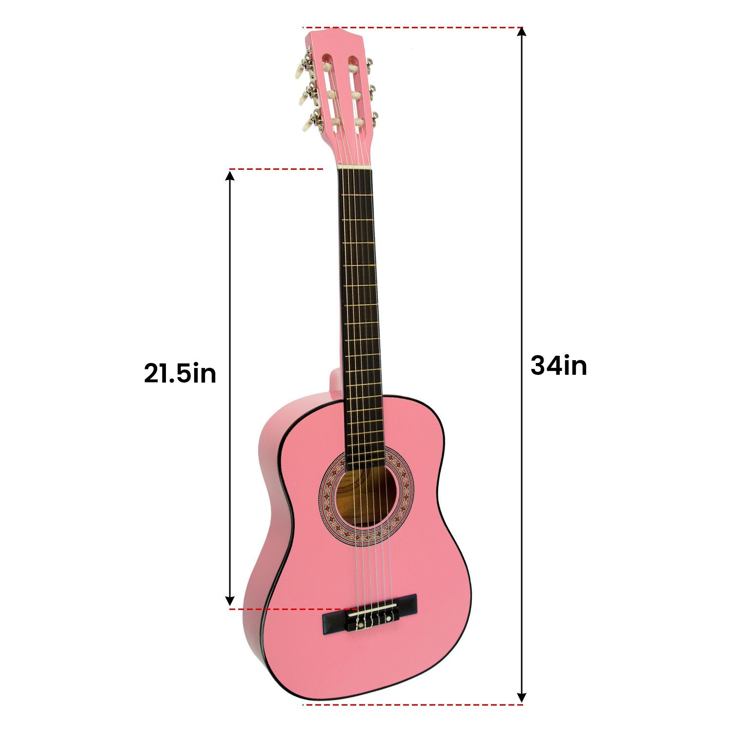 Karrera 34in Acoustic Wooden Childrens Guitar - Pink Karrera