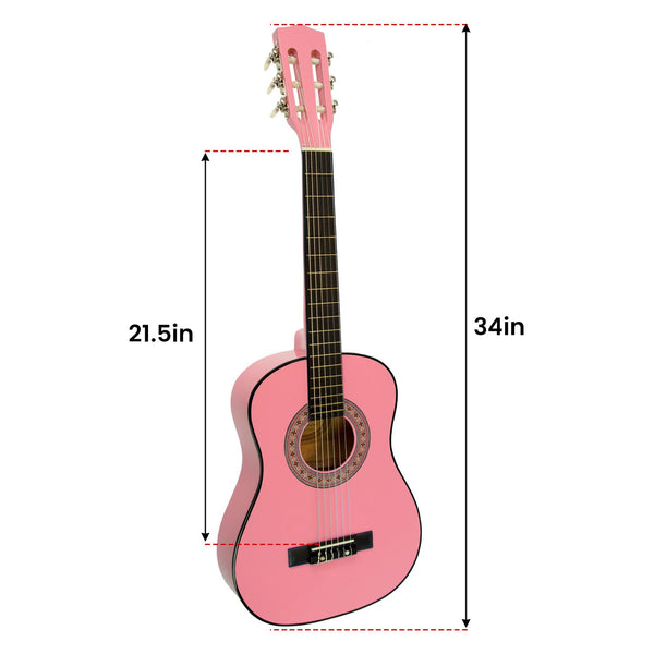 Karrera 34in Acoustic Wooden Childrens Guitar - Pink Karrera