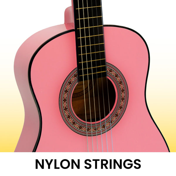 Karrera 34in Acoustic Wooden Childrens Guitar - Pink Karrera