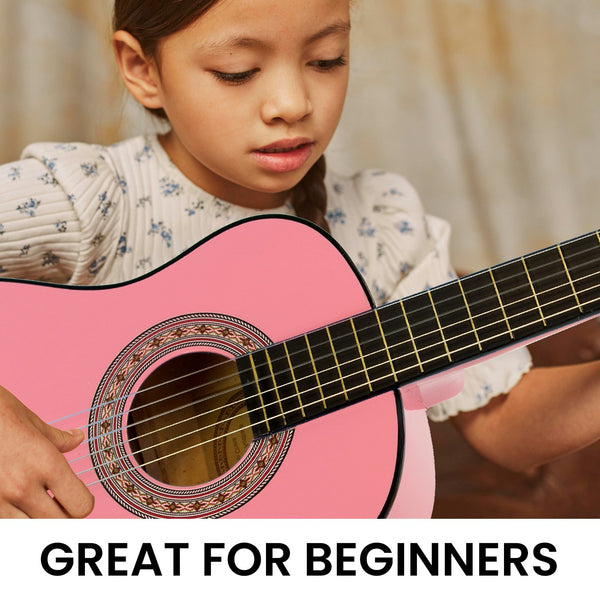 Karrera 34in Acoustic Wooden Childrens Guitar - Pink Karrera