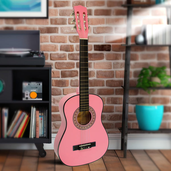 Karrera 34in Acoustic Wooden Childrens Guitar - Pink Karrera