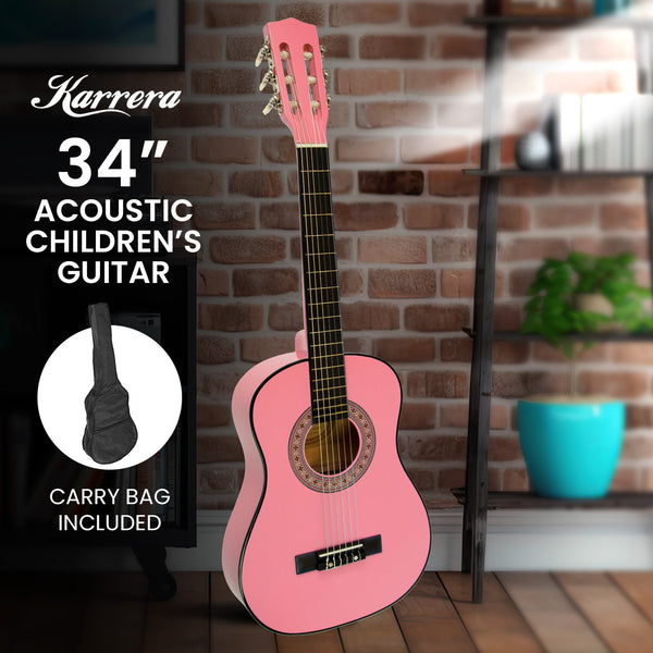 Karrera 34in Acoustic Wooden Childrens Guitar - Pink Karrera