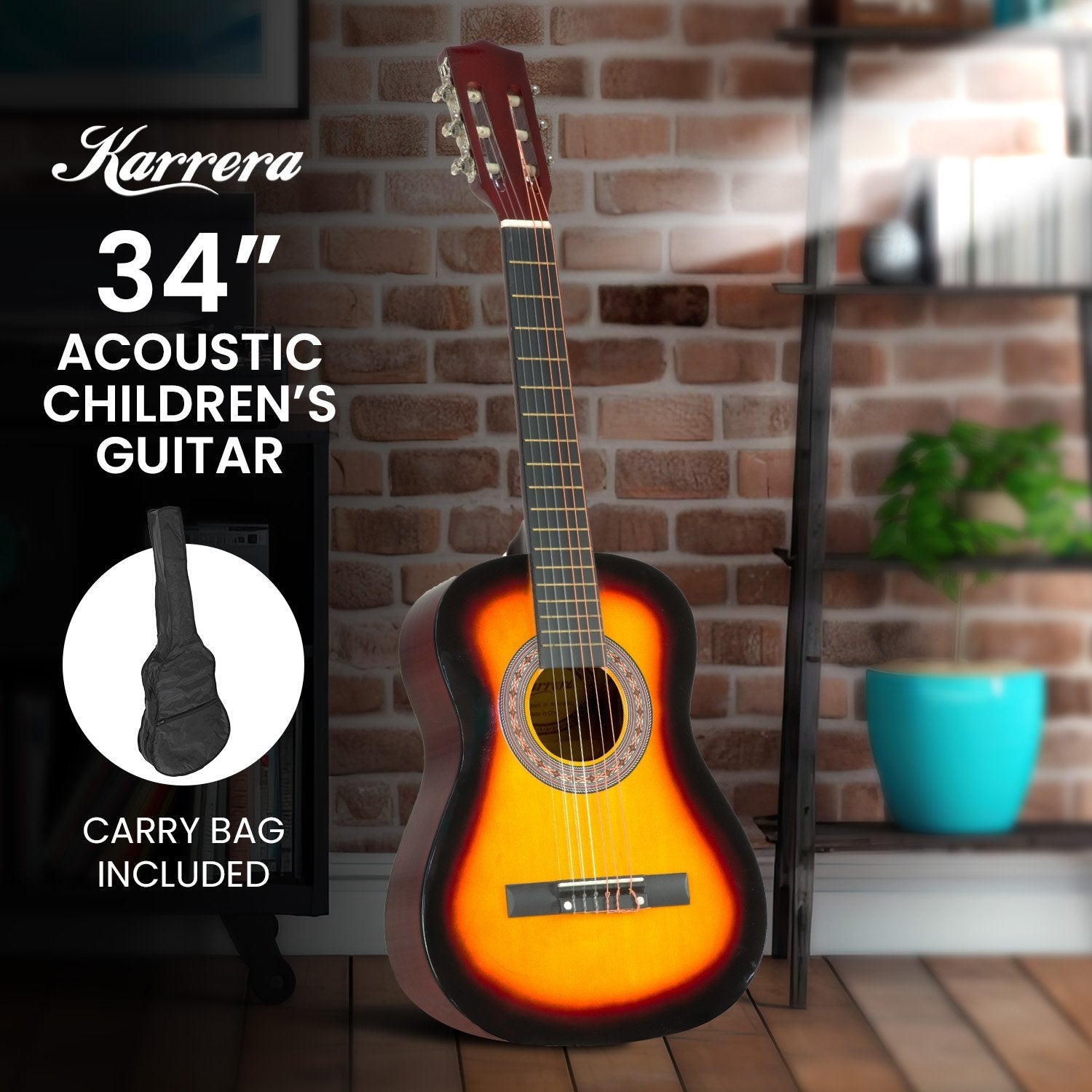 Karrera 34in Acoustic Wooden Childrens Guitar - Sunburst Karrera