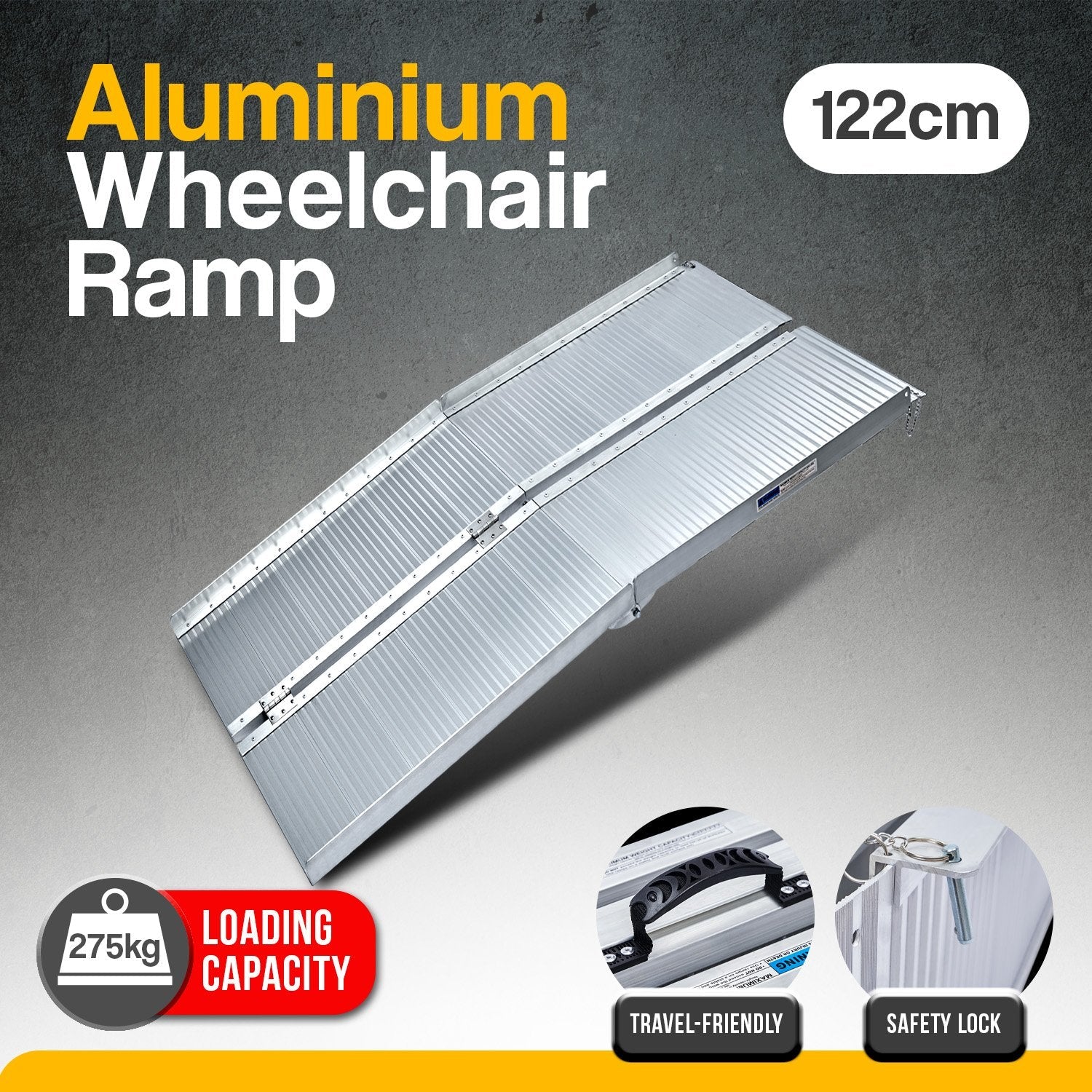 Rigg Aluminium Portable Non-slip Wheelchair Ramp 4ft - Silver EQUIPMED