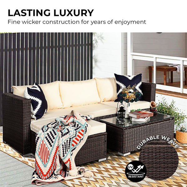 Sarantino 5pc Modular Outdoor Lounge Set PE Rattan - Brown Sarantino