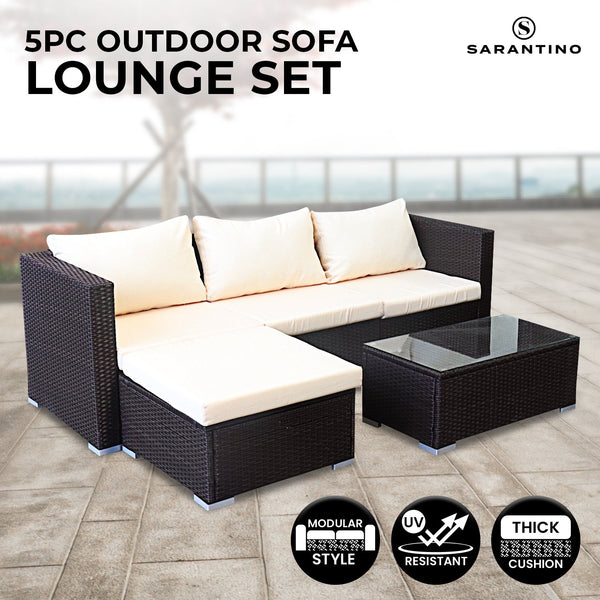 Sarantino 5pc Modular Outdoor Lounge Set PE Rattan - Brown Sarantino