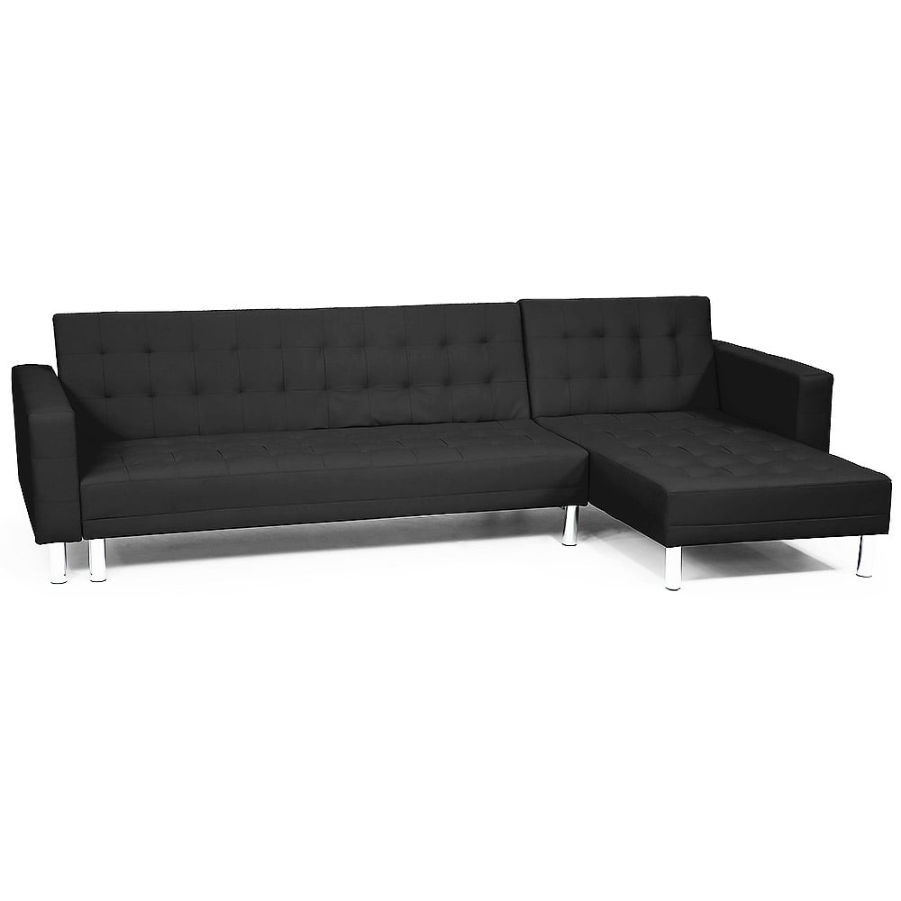 Sarantino Corner Faux Leather Sofa Bed Couch with Chaise - Black Sarantino