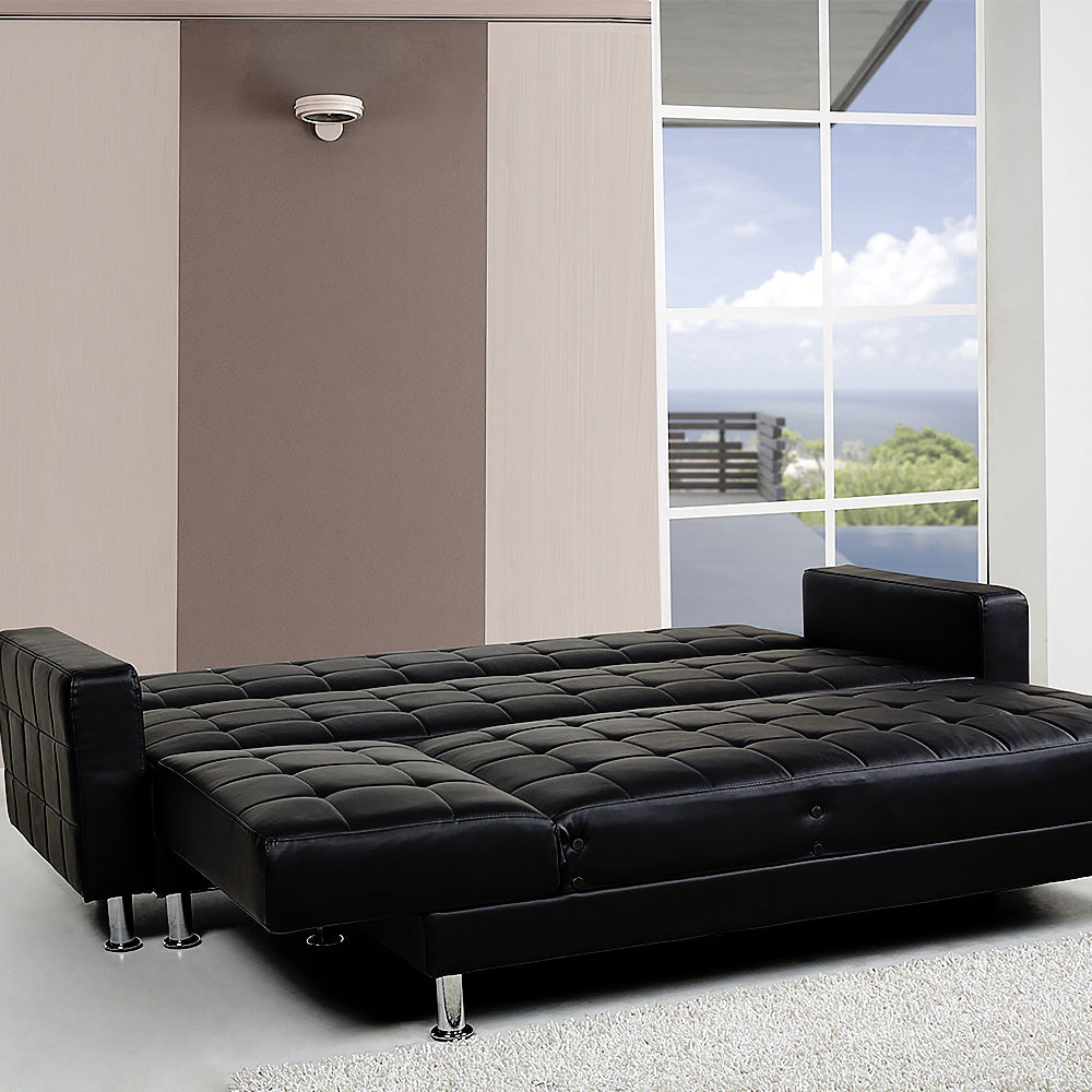 Sarantino Corner Faux Leather Sofa Bed Couch with Chaise - Black Sarantino