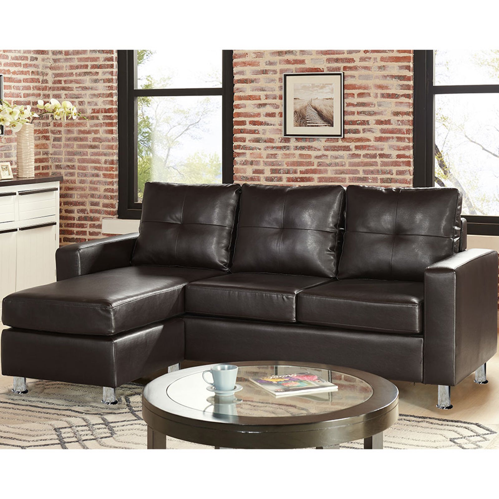 Sarantino Corner Sofa Lounge Couch Modular Furniture Chair Home Faux Leather Chaise Brown Sarantino