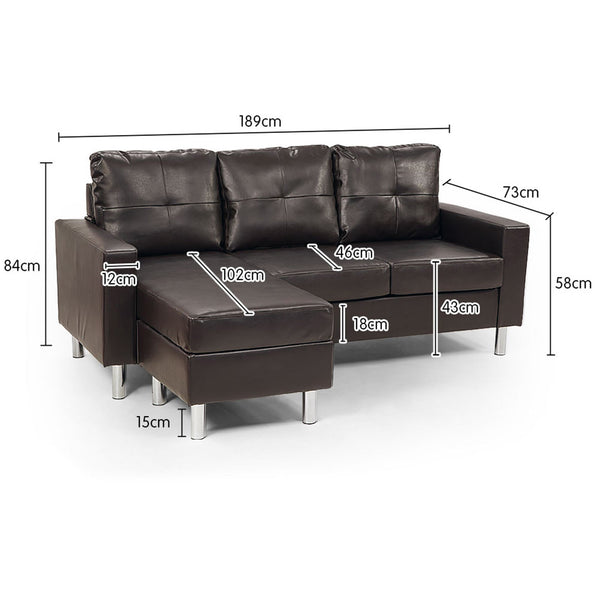 Sarantino Corner Sofa Lounge Couch Modular Furniture Chair Home Faux Leather Chaise Brown Sarantino