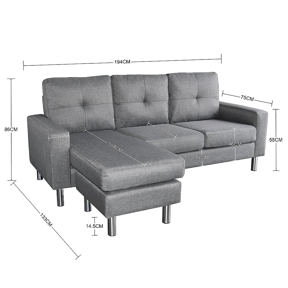 Sarantino Linen Corner Sofa Lounge Couch Modular Furniture L Chair Home Chaise Grey Sarantino