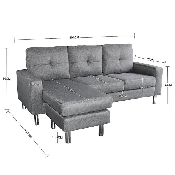 Sarantino Linen Corner Sofa Lounge Couch Modular Furniture L Chair Home Chaise Grey Sarantino