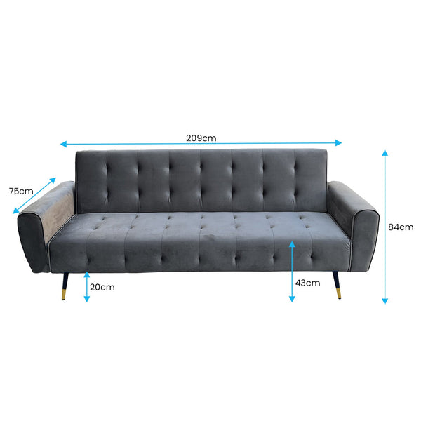 Sarantino Ava 3-seater Tufted Velvet Sofa Bed By Sarantino - Dark Grey Sarantino