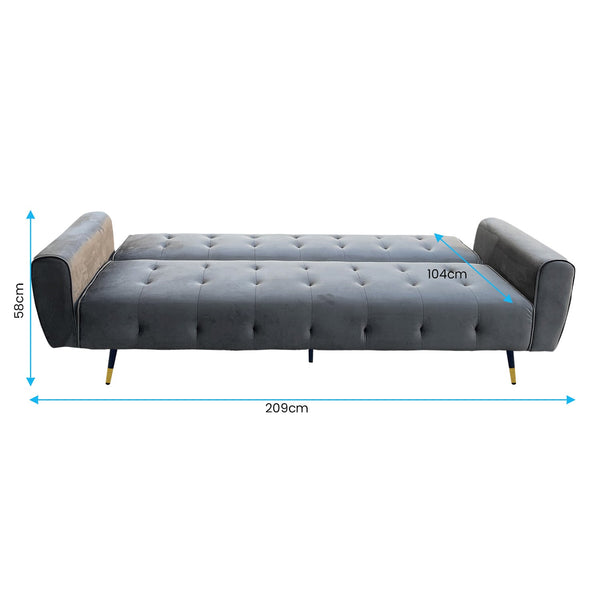 Sarantino Ava 3-seater Tufted Velvet Sofa Bed By Sarantino - Dark Grey Sarantino