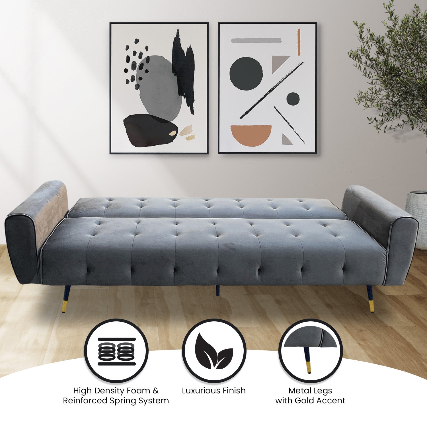 Sarantino Ava 3-seater Tufted Velvet Sofa Bed By Sarantino - Dark Grey Sarantino