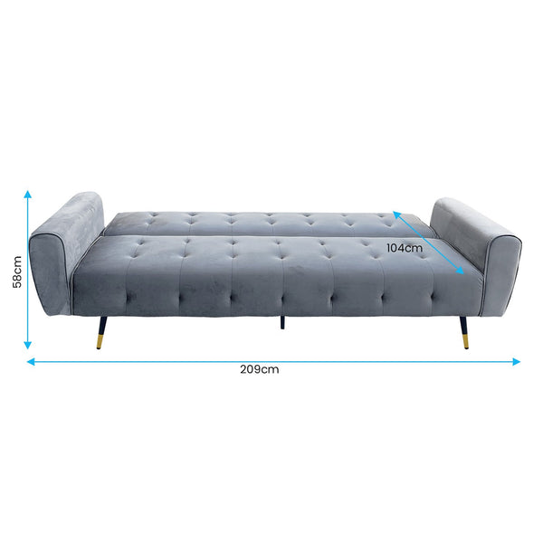 Sarantino Ava 3-seater Tufted Velvet Sofa Bed By Sarantino - Light Grey Sarantino