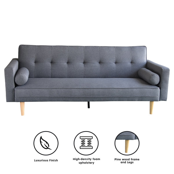 Sarantino Madison Sofa Bed Lounge Couch Futon Furniture Home Dark Grey Linen Suite Sarantino