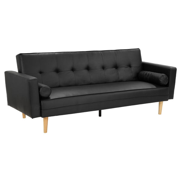 Sarantino Madison Faux Leather Sofa Bed Lounge Couch Futon Furniture Home Suite - Black Sarantino