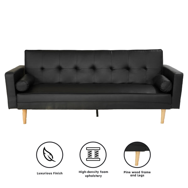 Sarantino Madison Faux Leather Sofa Bed Lounge Couch Futon Furniture Home Suite - Black Sarantino