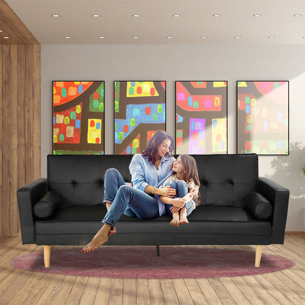 Sarantino Madison Faux Leather Sofa Bed Lounge Couch Futon Furniture Home Suite - Black Sarantino