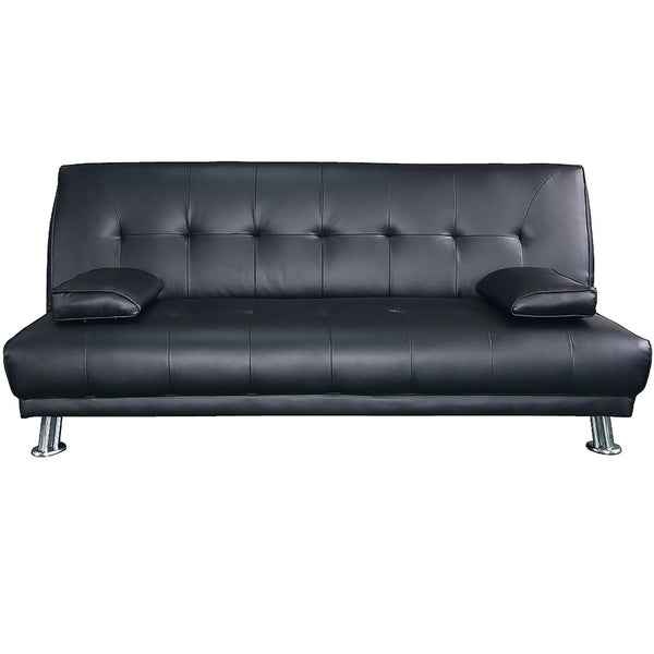 Sarantino Manhattan Sofa Bed Faux Leather Lounge Couch Futon Furniture Suite - Black Sarantino