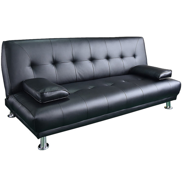 Sarantino Manhattan Sofa Bed Faux Leather Lounge Couch Futon Furniture Suite - Black Sarantino