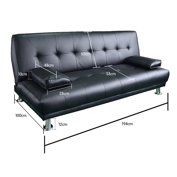 Sarantino Manhattan Sofa Bed Faux Leather Lounge Couch Futon Furniture Suite - Black Sarantino