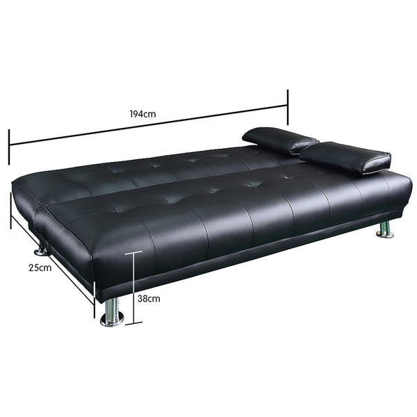 Sarantino Manhattan Sofa Bed Faux Leather Lounge Couch Futon Furniture Suite - Black Sarantino