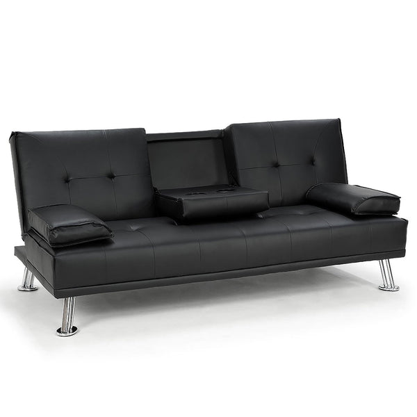 Sarantino Rochester Faux Leather Sofa Bed Lounge Couch Futon Furniture Suite - Black Sarantino