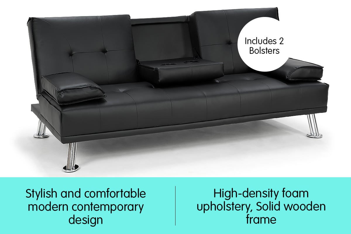 Sarantino Rochester Faux Leather Sofa Bed Lounge Couch Futon Furniture Suite - Black Sarantino