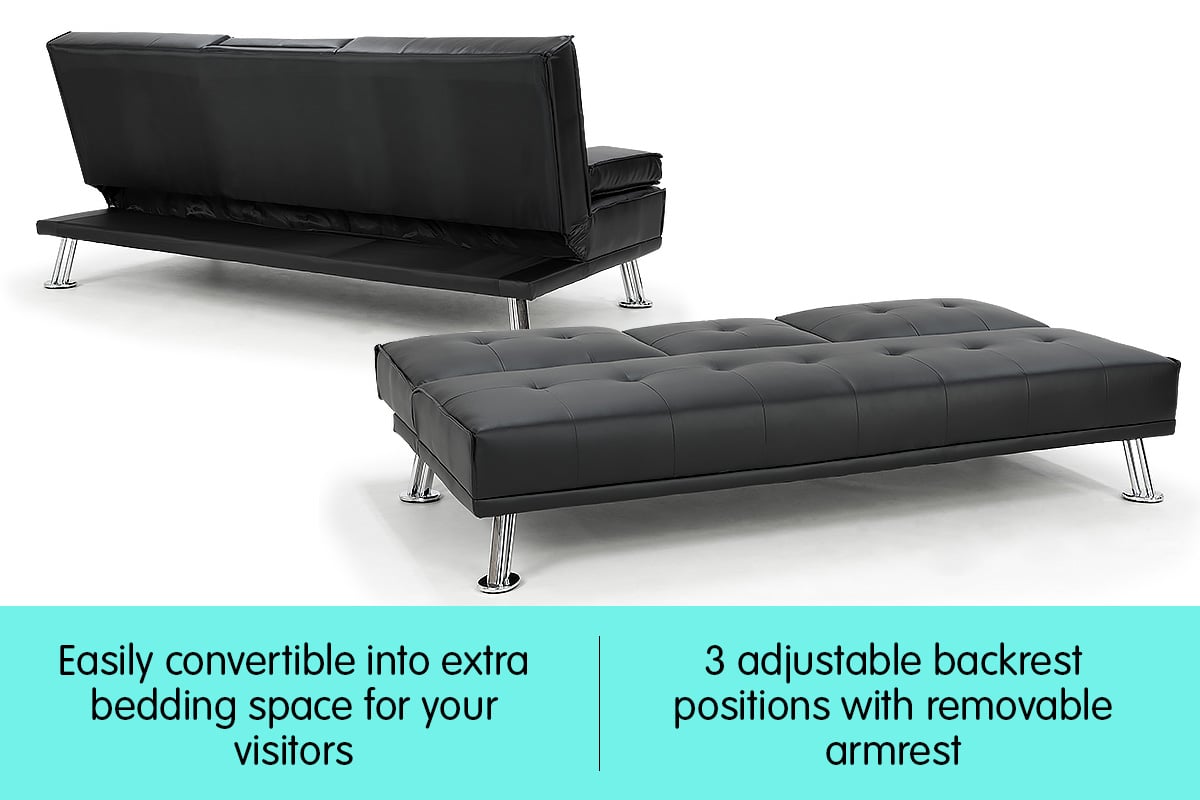 Sarantino Rochester Faux Leather Sofa Bed Lounge Couch Futon Furniture Suite - Black Sarantino