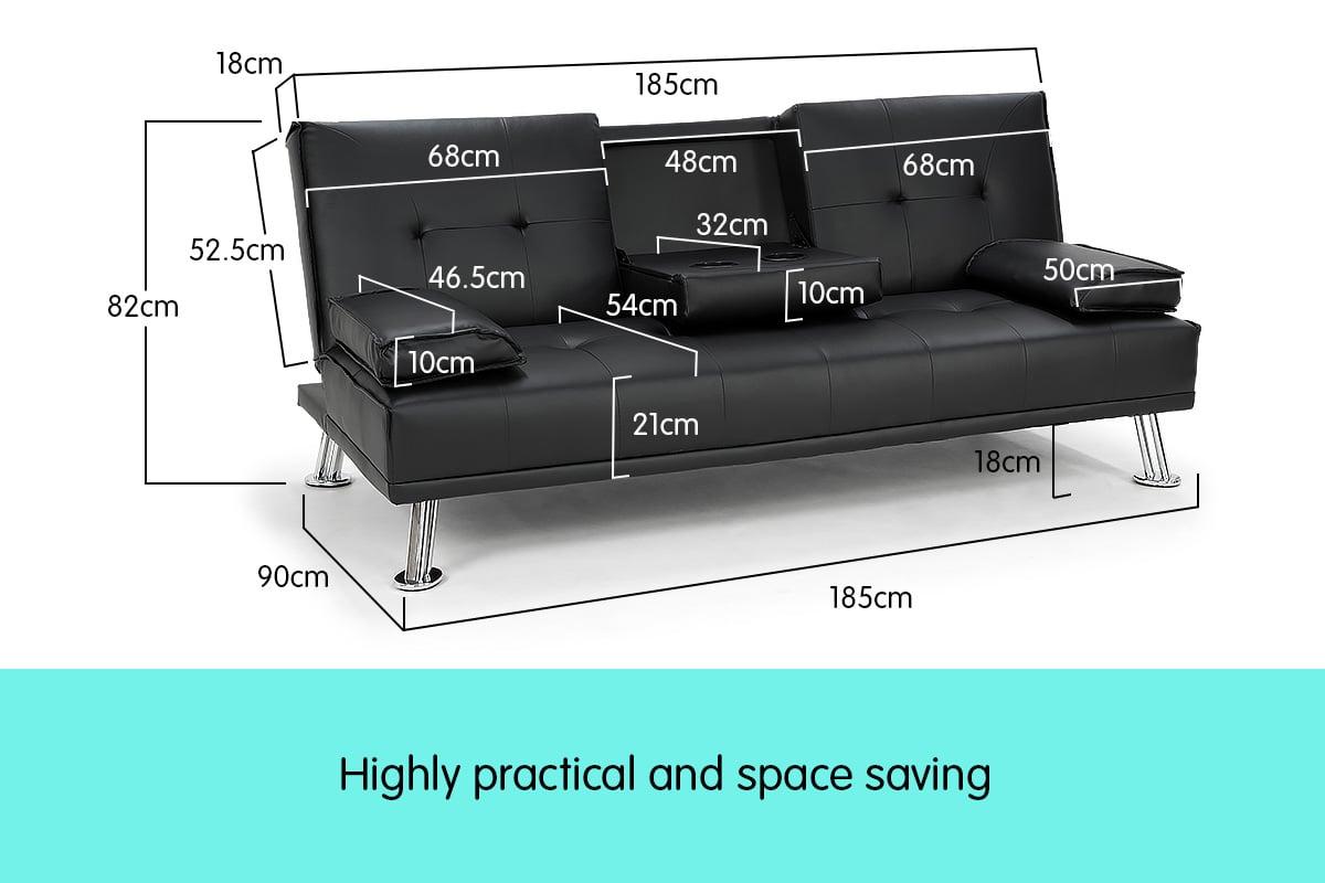 Sarantino Rochester Faux Leather Sofa Bed Lounge Couch Futon Furniture Suite - Black Sarantino