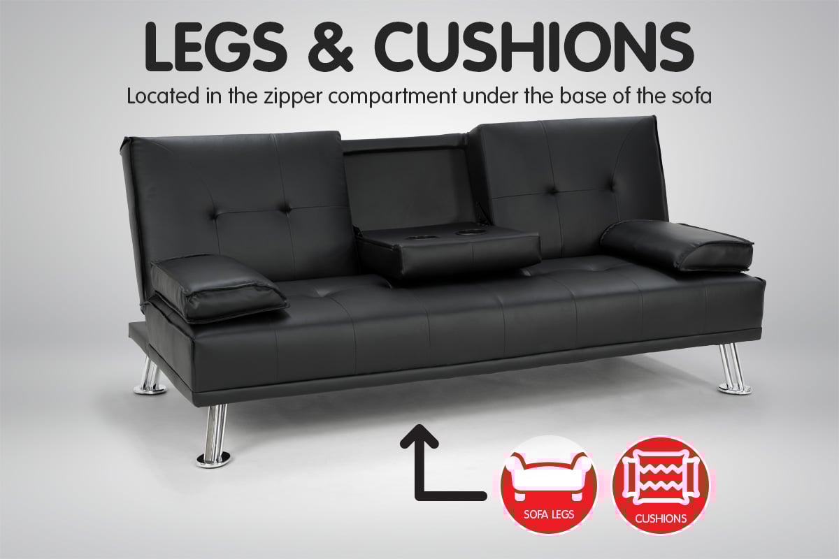 Sarantino Rochester Faux Leather Sofa Bed Lounge Couch Futon Furniture Suite - Black Sarantino