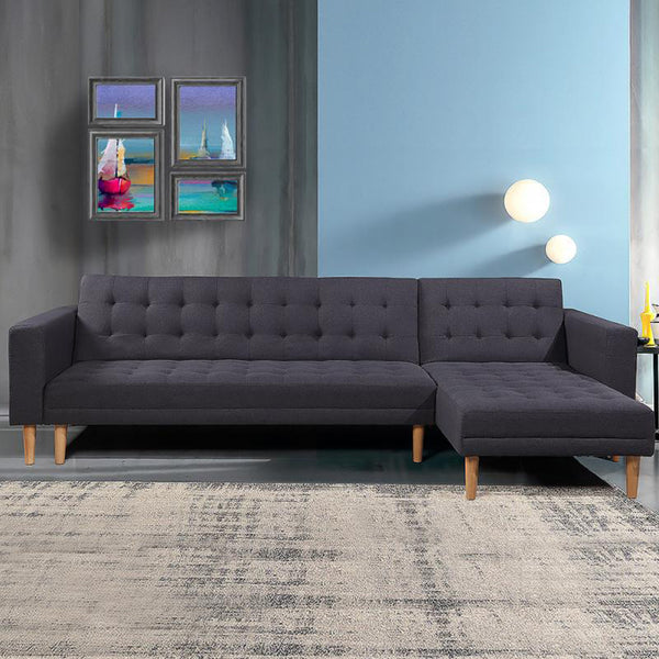 Sarantino Linen Fabric Corner Sofa Bed Couch Lounge With Chaise Furniture - Dark Grey Sarantino