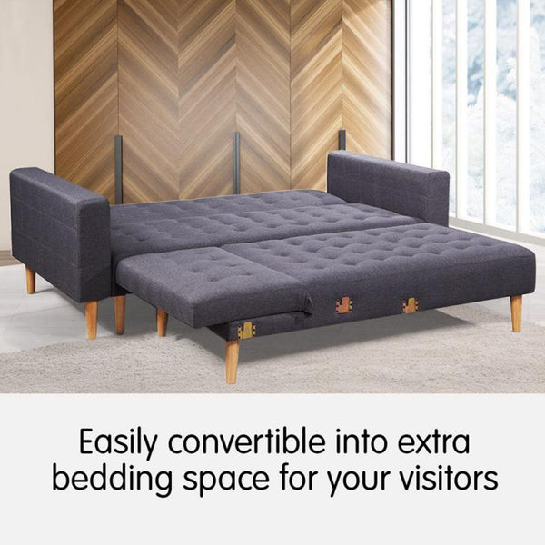 Sarantino Linen Fabric Corner Sofa Bed Couch Lounge With Chaise Furniture - Dark Grey Sarantino