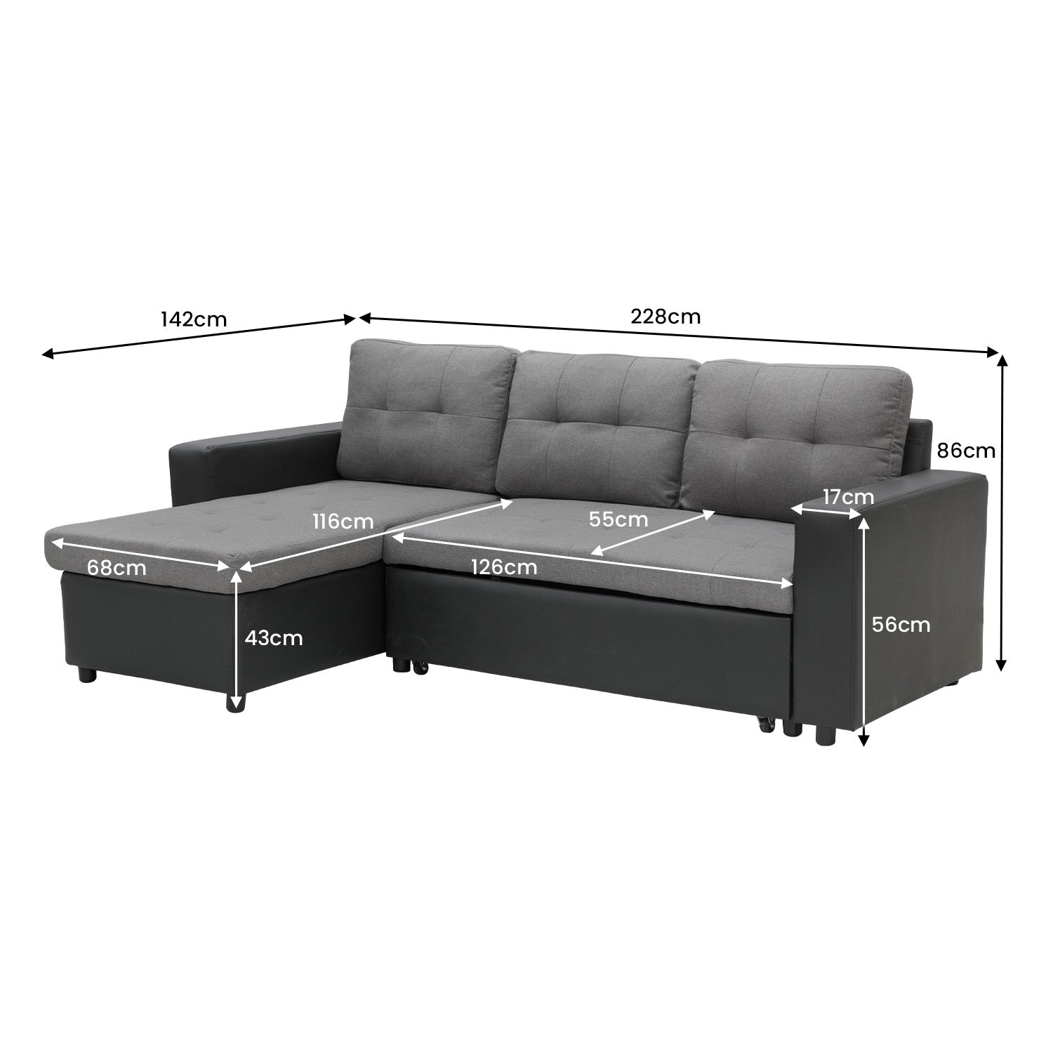 Sarantino Corner Sofa Linen Lounge Couch L-shaped Modular Furniture Home Chaise Grey Sarantino