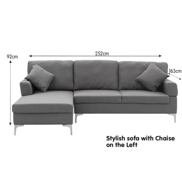 Sarantino Linen Corner Sofa Couch Lounge L-shape W/right Chaise Seat Dark Grey Sarantino