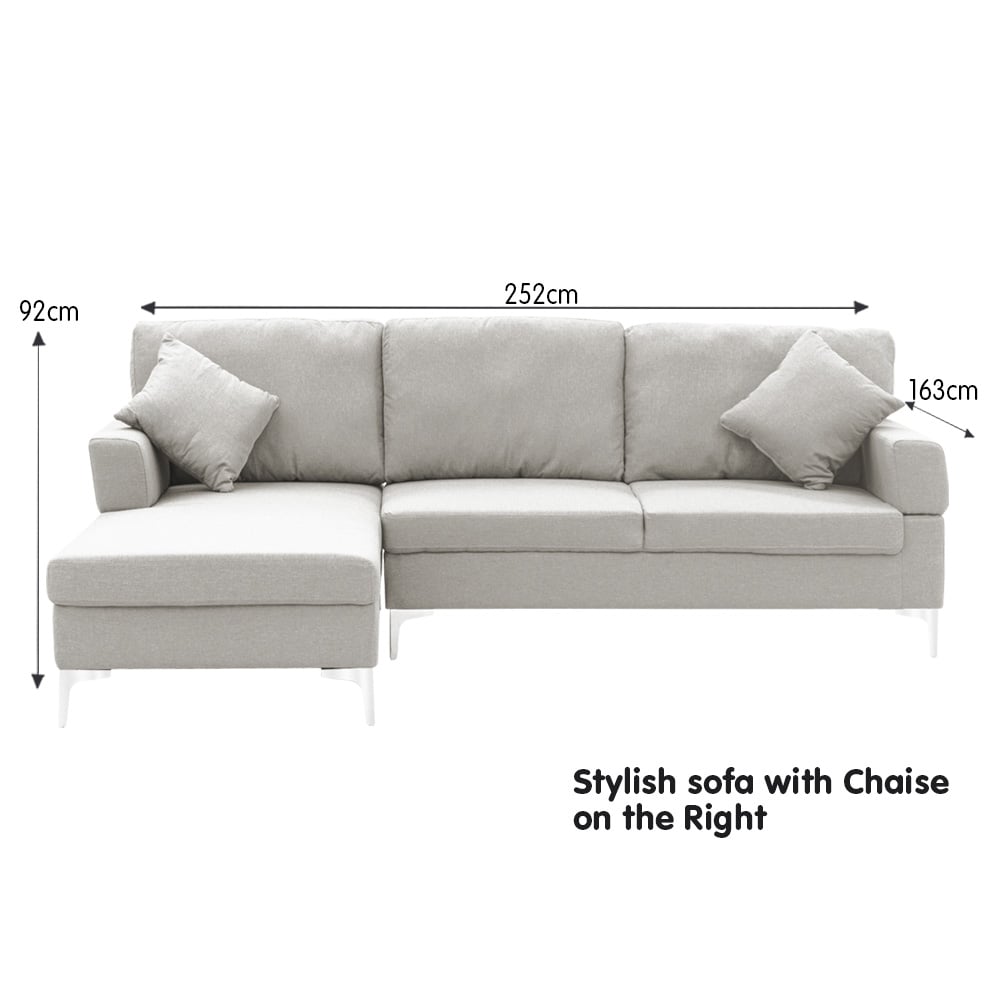 Sarantino Linen Corner Sofa Couch Lounge L-shape W/right Chaise Seat Light Grey Sarantino