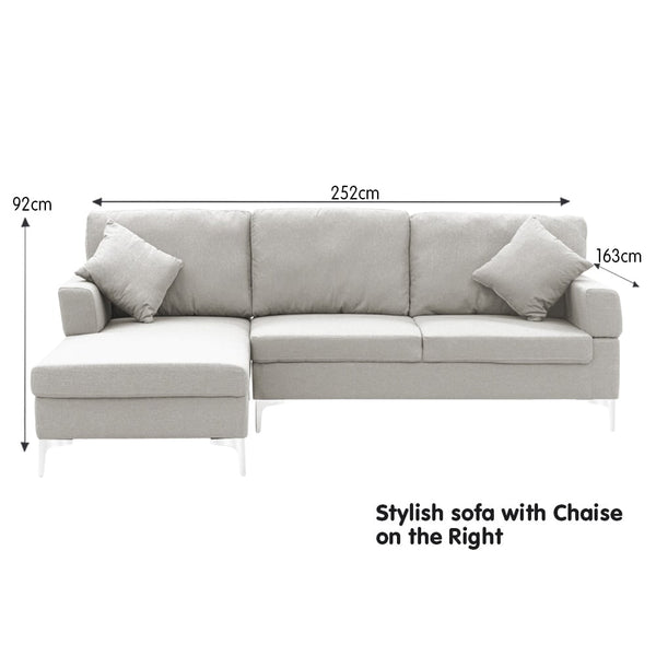 Sarantino Linen Corner Sofa Couch Lounge L-shape W/right Chaise Seat Light Grey Sarantino
