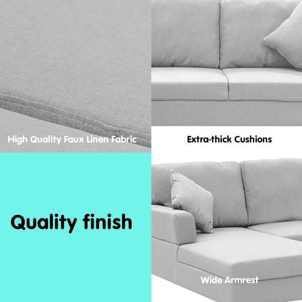 Sarantino Linen Corner Sofa Couch Lounge L-shape W/right Chaise Seat Light Grey Sarantino