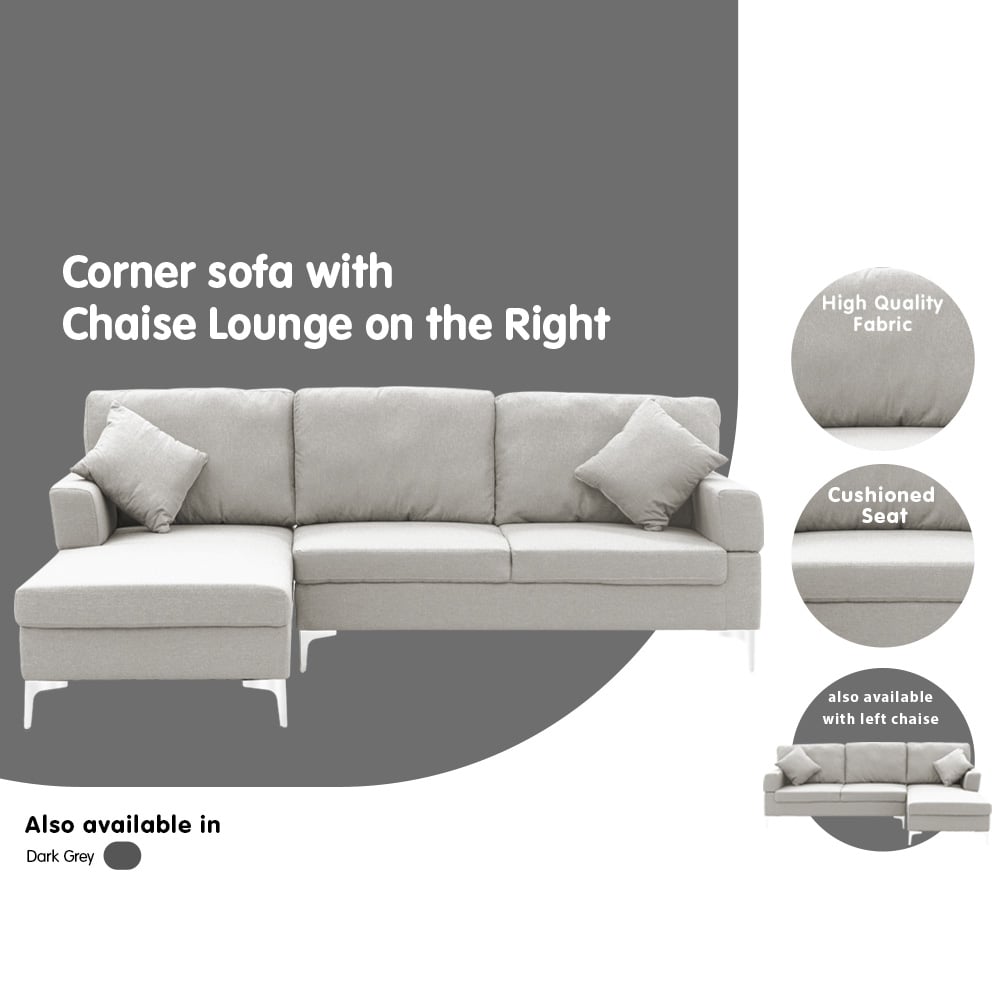 Sarantino Linen Corner Sofa Couch Lounge L-shape W/right Chaise Seat Light Grey Sarantino