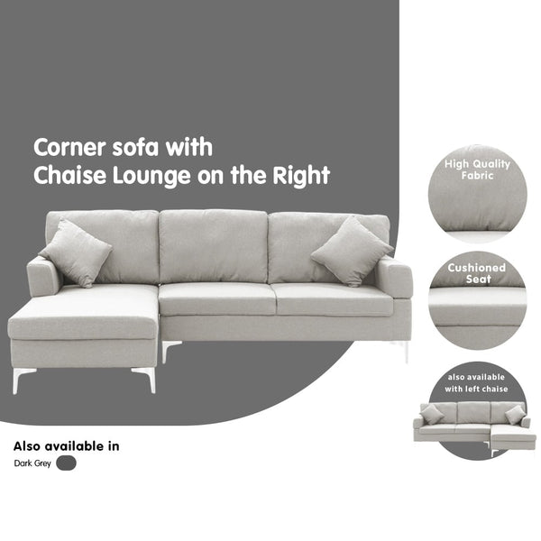 Sarantino Linen Corner Sofa Couch Lounge L-shape W/right Chaise Seat Light Grey Sarantino