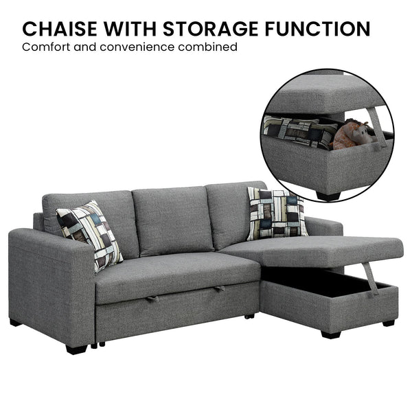 Sarantino Fontana Pullout Sofa Bed with Storage Chaise Lounge - Grey Sarantino