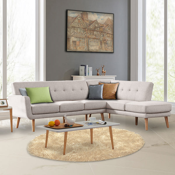 Sarantino Faux Linen Corner Sofa Lounge L-shaped Chaise Light Grey Sarantino