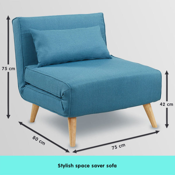 Sarantino Adjustable Corner Sofa 1 Seater Lounge Linen Bed Seat - Blue Sarantino