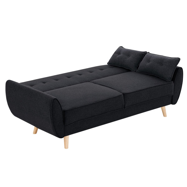 Sarantino 3 Seater Modular Linen Fabric Sofa Bed Couch Futon Suite - Black Sarantino