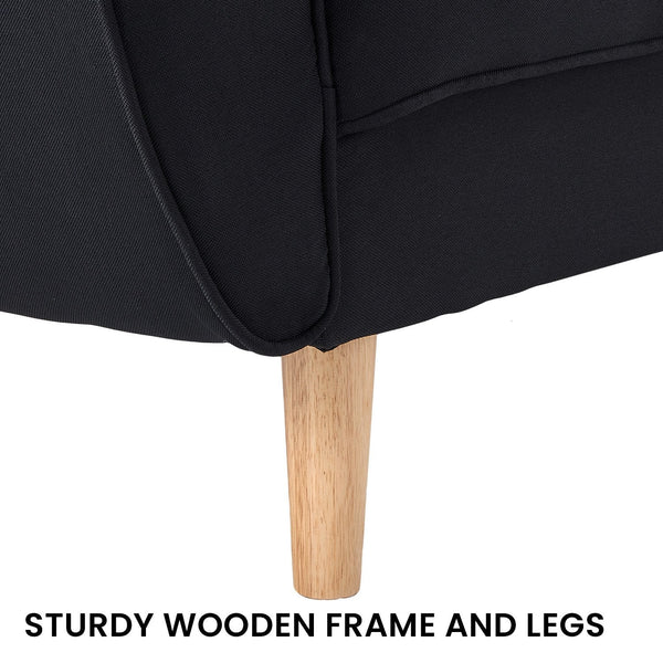 Sarantino 3 Seater Modular Linen Fabric Sofa Bed Couch Futon Suite - Black Sarantino