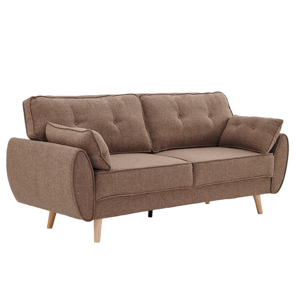 Sarantino 3 Seater Modular Linen Fabric Sofa Bed Couch Futon Suite - Brown Sarantino